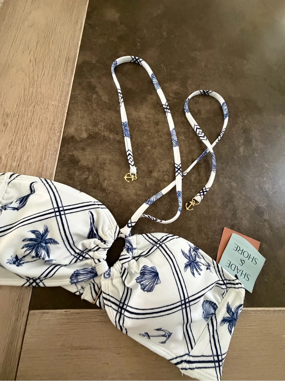 Women's Shell Print Anchor Charm Halter Bandeau Bikini Top - Shade & Shore™ Blue